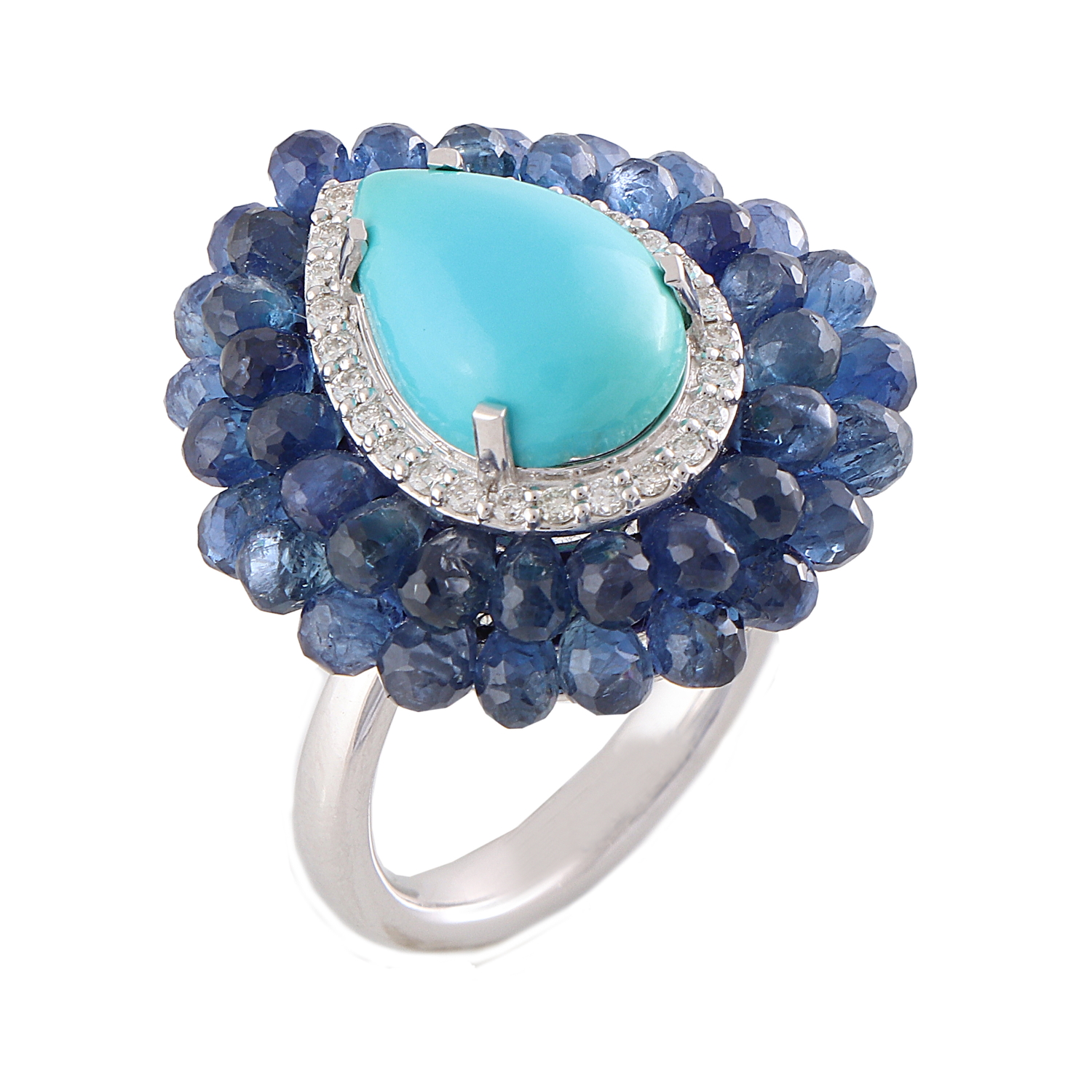 Sapphire,Turquoise Onyx Pave Trellis ring - 14K White Gold |JewelsForMe